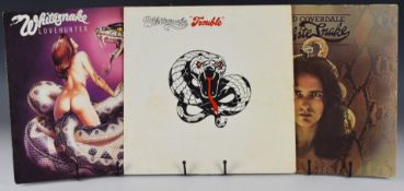 Three heavy Rock / Rock LPs comprising Whitesnake Love Hunter and Trouble and David Coverdale