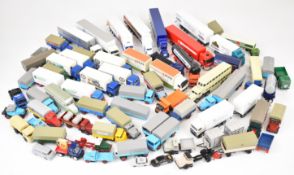Fifty mostly Wiking 1:87 scale plastic bodied haulage vehicles, many with double trailers, the