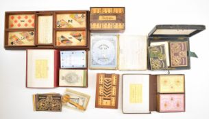 [Games] 19th century Bell and Hammer game with wooden miniature hammer, five dice, five printed