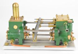 Southworth live steam model twin cylinder duplex water pump, with drain cocks on steam cylinders,