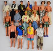 Sixteen Mattel Barbie Ken dolls in sports or beachwear outfits.