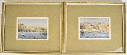 Pair of maritime watercolour landscapes, comprising Upper Barrakka and Manoel Island, Valetta,