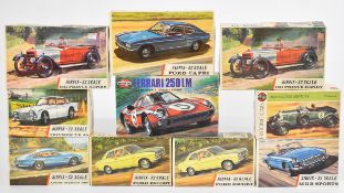Ten vintage Airfix 1:32 scale plastic model sports and classic car kits to include Aston Martin DB5,