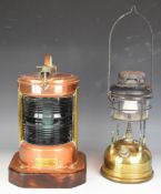 Electric ship's style lamp impressed 'Stern 400' and a vintage Tilley lamp, tallest 35cm