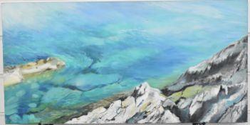 Joan Rabe contemporary oil on canvas Hidden Depths, County Cork, Irish coastline, signed lower