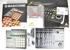 Behringer X-Touch music studio desktop controller together with a Native Instruments Maschine Groove