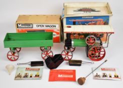 Mamod TE1A live steam traction engine, with OW1 open wagon, both in original boxes.