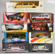 Nine 1:18 scale diecast model cars, manufacturers include Maisto, Ertl, American Muscle, Classico