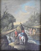 Manner of Anton Mirou (1578-1627) oil on canvas figures on horseback accompanied by two dogs about