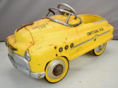 Vintage children's pressed steel pedal car in the style of a New York yellow taxi or cab, length