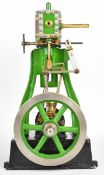 Clarkson vertical single cylinder live steam engine with spoked flywheel, marine style wheel