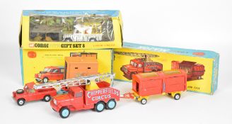 Three Corgi Toys diecast model gift sets comprising Lions of Longleat 8, Chipperfield's Circus Crane