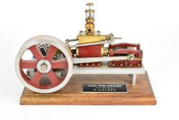 Bernard Walker single cylinder side rod live steam engine with spoked flywheel and throttle valve to
