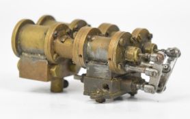 Small live steam duplex boiler feed pump with rocker actuated valve gear, overall length 7.5cm