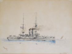 Vincenzo D'Esposito (Maltese, 1886-1946) maritime watercolour HMS Glory, signed lower left and
