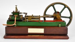 Stuart Victoria live steam single cylinder mill engine, on wooden base, overall length 40cm