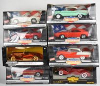 Eight Ertl Collectibles 'American Muscle' 1:18 scale diecast model cars to include 1935 Auburn, 1959