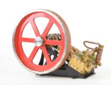 Twin cylinder live steam paddle or similar inclined engine with spoked flywheel, counterbalanced