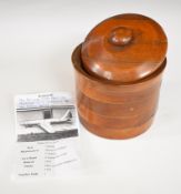 Turned wood lidded pot made from the test propeller of a Bristol Brabazon aeroplane, with