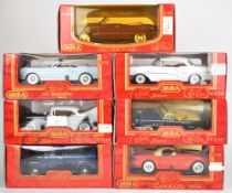 Seven Mira 'Golden Line Collection' 1:18 scale diecast model American cars to include 1950 Chevrolet