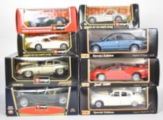Eight Bburago 1:24 and 1:18 scale diecast model Jaguar cars to include XK 120 Roadster, XJ 220. S-