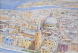 Anthony V. Pace (Bristol Savages, 20th Century) watercolour Valletta, Malta with the harbour visible