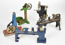 Five various accessories to suit Mamod or similar live steam power, to include E.K.T. lathe, further