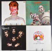Five Rock LPs comprising Queen A Night At The Opera, Queen II and News Of The World and David