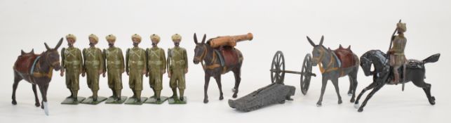 Britains Indian Army Mounted Artillery regiment comprising seven painted metal soldiers (one
