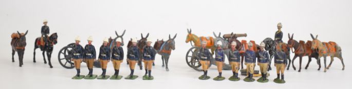 Britains Mountain Artillery regiment painted metal soldiers, set number 28, on early oval bases