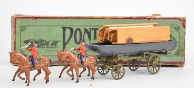 Britains Royal Engineers Pontoon Section comprising four horses, two riders, flat bed carriage, grey