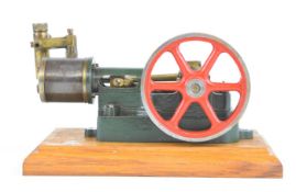 Stuart 10H live steam single cylinder engine with displacement lubricator, on wooden base, overall