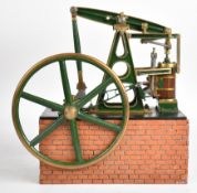 Edgar Westbury Vulcan live steam beam engine, on a faux brick base, overall maximum height 34cm