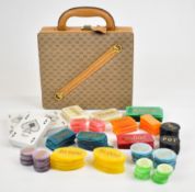 Gucci vintage poker set, in tan leather case with vinyl panels patterned with the signature logo,
