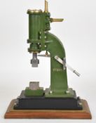 Stuart live steam forge hammer with side lever control, on wooden base, overall height 30.5cm