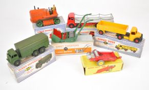 Six Dinky Toys diecast model transport, agricultural and military vehicles comprising Blaw Knox