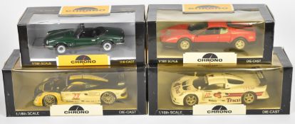 Four Chrono 1:18 scale diecast model sports cars comprising Triumph Spitfire Open Convertible,