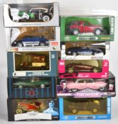 Ten 1:18 scale diecast model cars to include Ertl, Polistil, Eagle Collectibles, Sun Star, Anson and