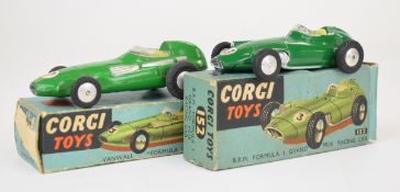 Two Corgi Toys diecast model racing cars comprising Vanwall Formula 1 Grand Prix 150 and B.R.M. 152,