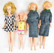 Four vintage fashion dolls comprising three vintage Palitoy Tressy dolls and a Model Toys Mary