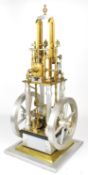 Large James Coombes type single cylinder live steam engine of turned aluminium and brass