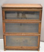 Globe Wernicke glazed oak three tier bookcase, W87 x D30 x H108cm