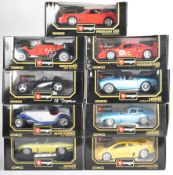 Nine Bburago 'Diamonds' 1:18 scale diecast model sports cars to include Dodge Viper RT/10, Alfa