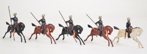 Britains 16th Light Cavalry 2nd Madras Lancers, set number 64, comprising five mounted painted metal
