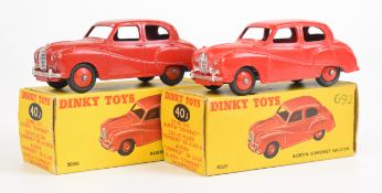 Two Dinky Toys diecast model Austin Somerset Saloon cars in red with silver trim, 40J, both in