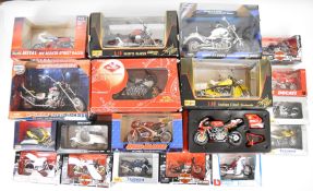 Nineteen diecast model motorbikes and scooters of various scales, to include Minichamps, Revell,