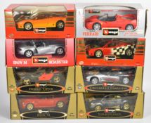 Eight Bburago 1:18 scale diecast model sports cars to include Ferrari F50, BMW M Roadster Dodge