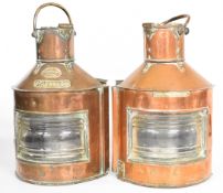 Near pair of brass and copper Port and Starboard ship's lamps, one marked Telford Grier & Mackay