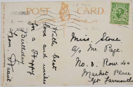 1911 ½d die 1A watermark crown with perf 14 error, used on picture postcard tied by Great Yarmouth