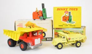Three Dinky Toys construction and similar diecast models comprising Euclid Rear Dump Truck 965,